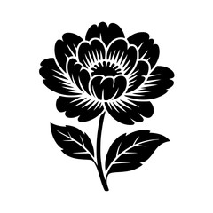 Silhouette of a blooming flower with leaves