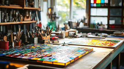 Stained Glass Workshop: Crafting Mosaic Art with Tools and Materials