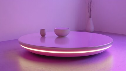 Modern, round, floating table with lighting