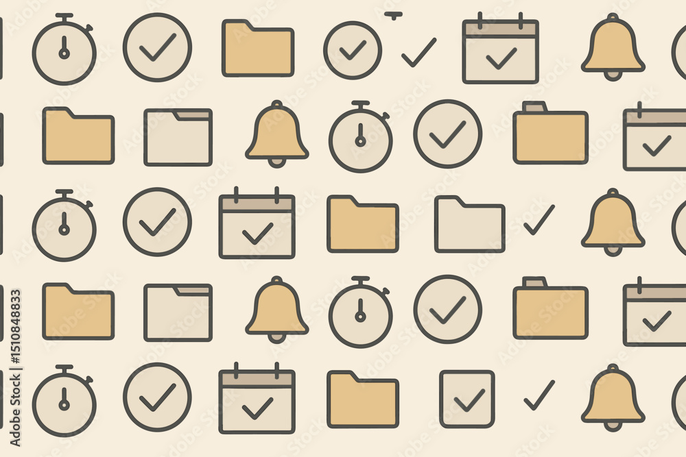 Poster engaging collection of minimalistic icons representing time management, organization, and productivi