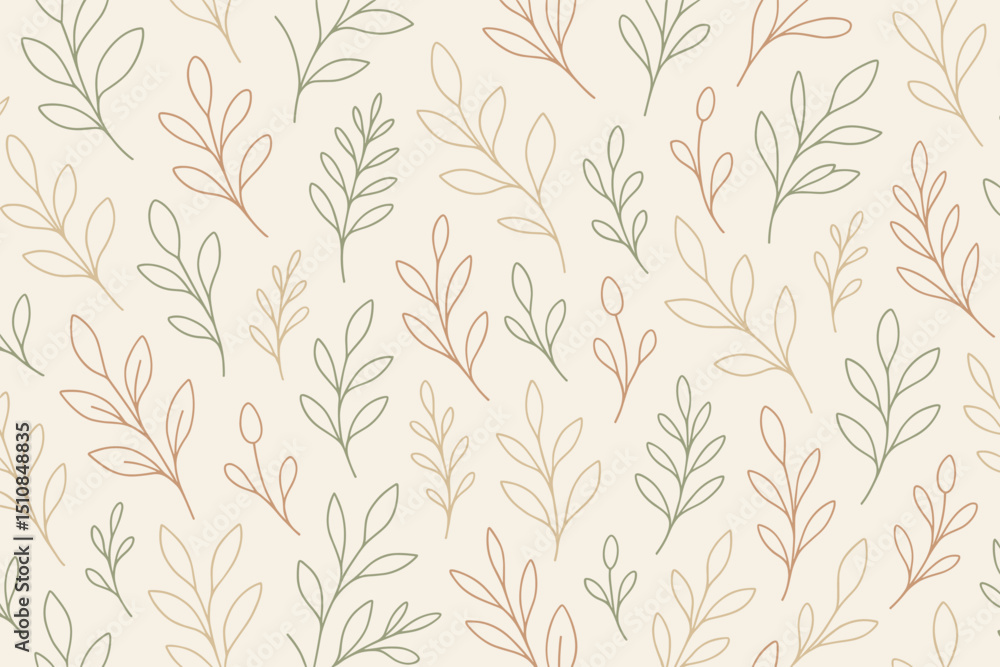 Poster elegant botanical pattern featuring delicate leaves in soft hues on a light background