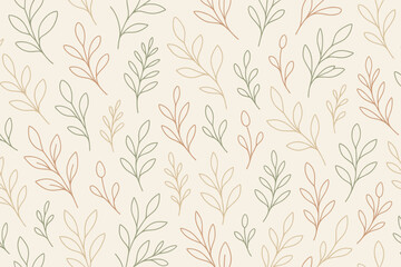 Elegant botanical pattern featuring delicate leaves in soft hues on a light background