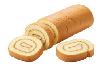 Sponge cake roll slices isolated on transparent background Generative Ai.
