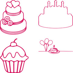 Cute seamless pattern of cartoon cupcakes and cakes with sweet decorations in a vector illustration
