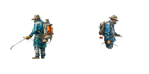 Person in Protective Gear Spraying Pesticide in Agriculture Field