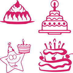 Cute seamless pattern of cartoon cupcakes and cakes with sweet decorations in a vector illustration