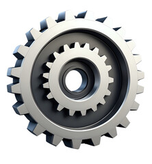 Isometric gear icon symbolizing settings, preferences, or mechanical functions. 3D rendered with precise teeth and shadow, ideal for interfaces, systems, and control panels.