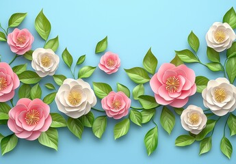 Beautiful 3D Paper Flowers Background for Wedding Invitations, Spring Events, and Crafts