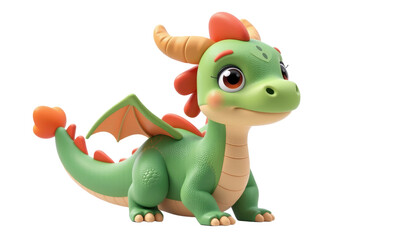 Obraz premium Enchanting Green Dragon Toy Fantasy World Digital Art Playful Environment Close-up View Soft and Whimsical Concept