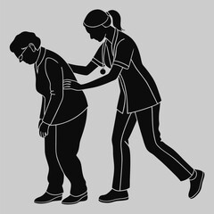 a nurse helping someone walk silhouette vector design art and illustration