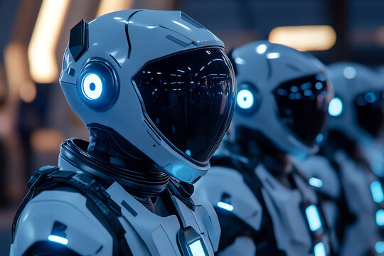 Futuristic space academy graduation, sleek uniforms