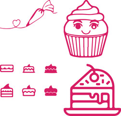 Cute seamless pattern of cartoon cupcakes and cakes with sweet decorations in a vector illustration