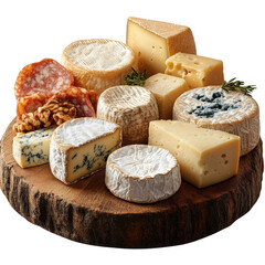 Exquisite cheese selection displayed on rustic wooden board for culinary indulgence