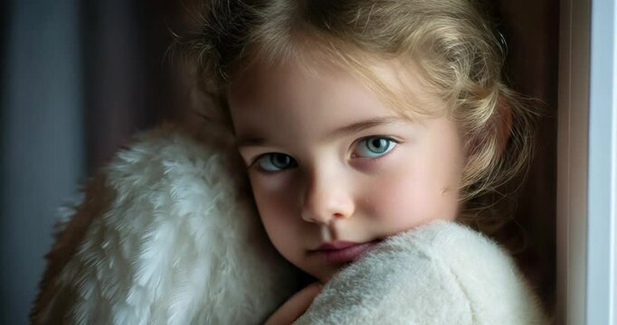 a Young Girl with Angelic Features and Serene Expression