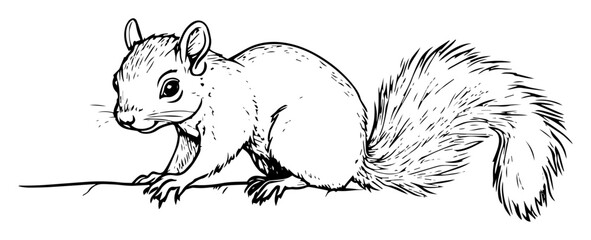 squirrel forest animal hand drawn outline vector illustration