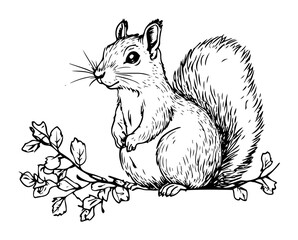 squirrel sitting on branch hand drawn vector illustration