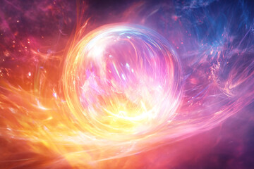 White fire sphere radiating magical rainbow energy