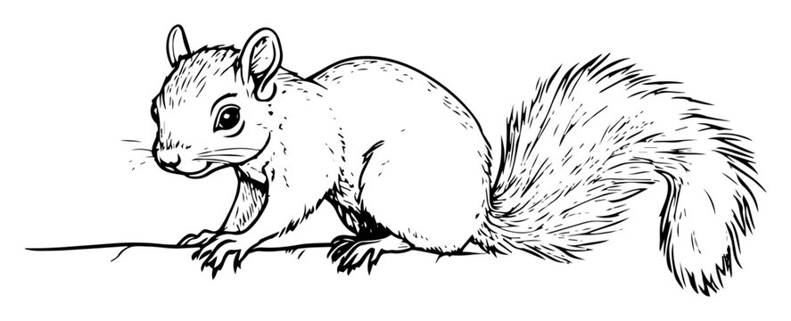 squirrel forest animal hand drawn outline vector illustration