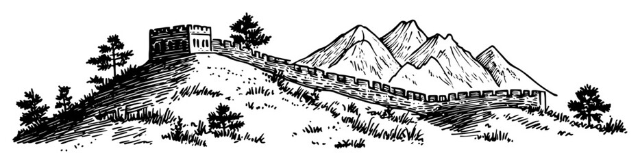 Fototapeta premium great wall of china across green hills and peaks