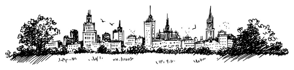 Fototapeta premium old town skyline with trees and gothic architecture