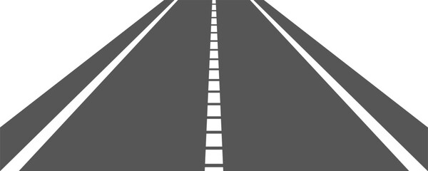 Fototapeta premium Perspective view of road going far away. Empty highway with marking stretching into distance. Travelling, trip, forward movement, future concept. Vector flat illustration