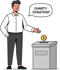 Couple putting donations in a charity box for social welfare