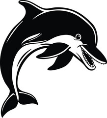 Dolphin Silhouette Vector | Elegant Black Art for Aquatic Illustration Vector Format