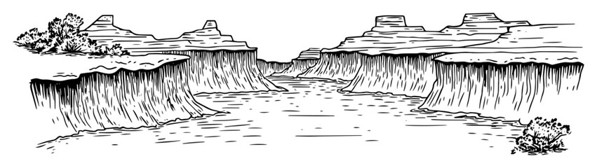 canyon river cutting through plateau with cliffs
