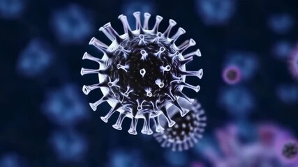 3D close-up animation of virus cells floating in red microscopic medical disease environment - Powered by Adobe