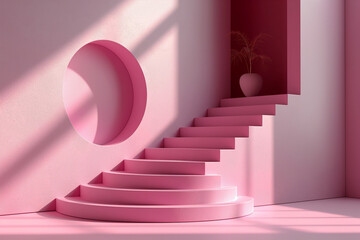 Obraz premium A pink staircase with a pink wall