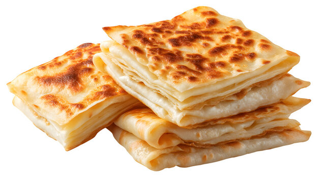 "Moroccan msemen square pancakes with flaky layers, isolated on transparent background 