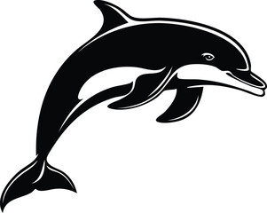 Dolphin Silhouette Vector | Elegant Black Art for Aquatic Illustration Vector Format