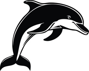 Dolphin Silhouette Vector | Elegant Black Art for Aquatic Illustration Vector Format