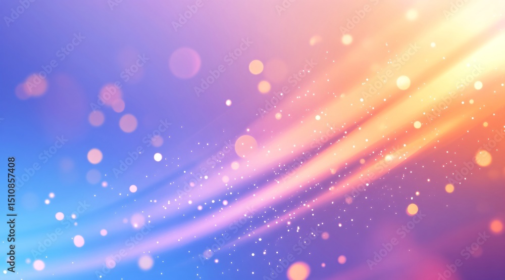 Poster blue and orange abstract background with glowing particles and rays. glittering bokeh light for desk