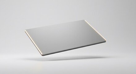 Floating White Rectangular Panel with Subtle Golden Edge: Minimalist 3D Render