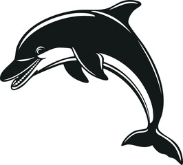 Dolphin Silhouette Vector | Elegant Black Art for Aquatic Illustration Vector Format