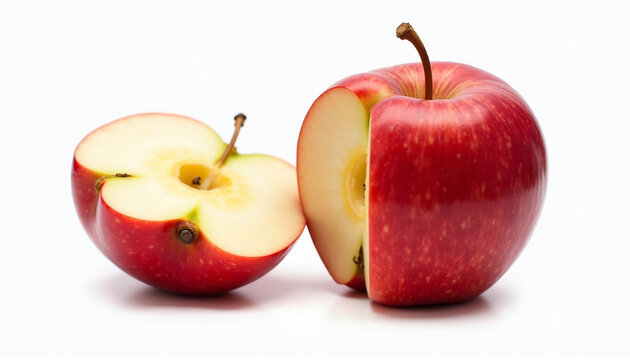 Whole and Halved Red Apples on Studio White Background