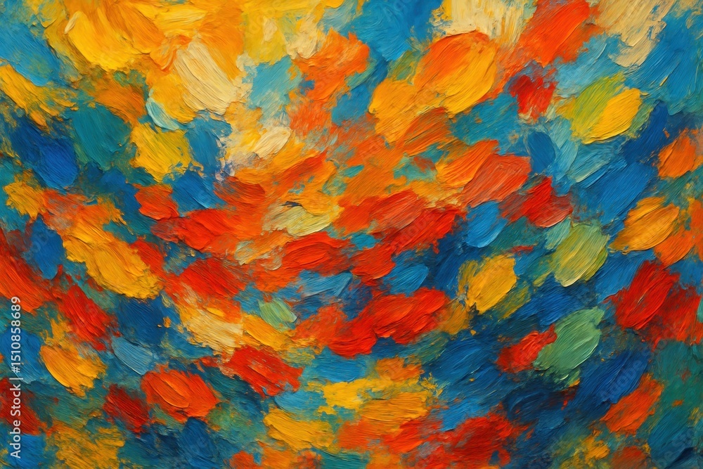 Poster abstract expressionist painting with thick impasto brushstrokes and a textured background created us