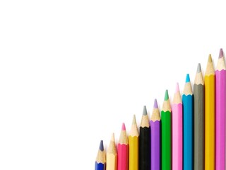 Set of colored pencils on white background for professional.