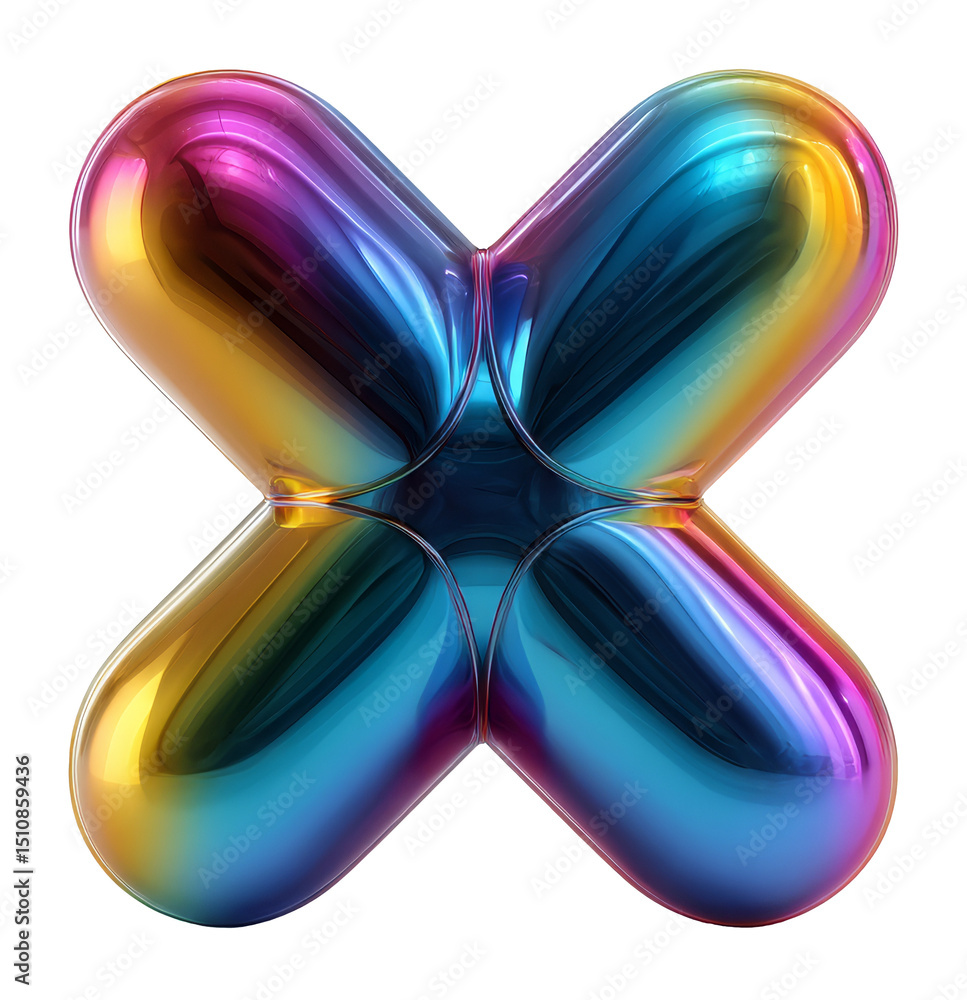 Aufkleber glossy multicolored abstract 3d shape resembling an x, cross mark against transparent background