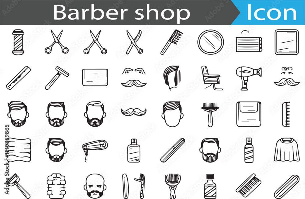 Aufkleber a set of barber shop - minimal thin line web icon set. outline flat icons collection set vector illu
