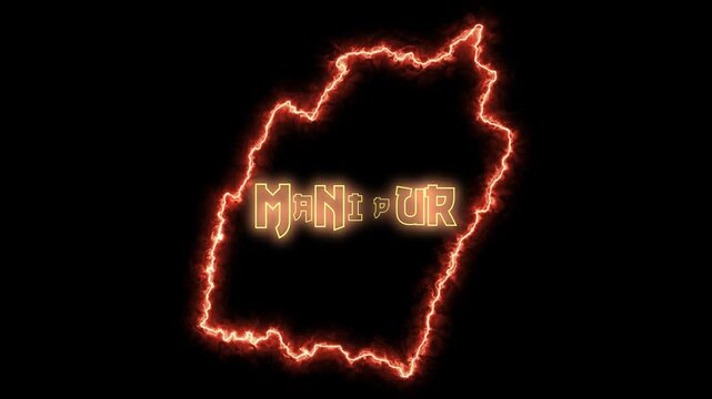Manipur India State Northeast Map Glowing Fire Effect Video