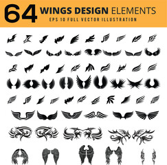 wing vector set, wing logo designs. Various artistic wing illustrations, bird, angel, bat, eagle, and minimalist wing icons for branding, tattoos, emblems, or fantasy design projects