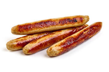 Grilled Sausages, isolated on White Background.