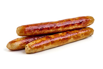 Roasted BBQ Sausages, isolated on White Background.