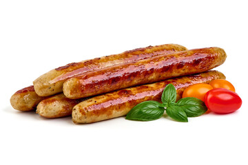 Grilled Sausages, isolated on White Background.