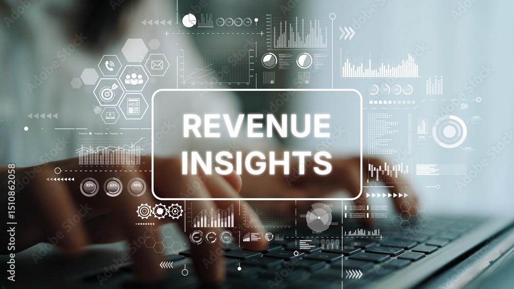 Poster business strategy analysis with revenue insights and data visualization concept in modern office env