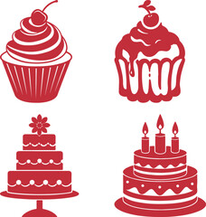 Cute seamless pattern of cartoon cupcakes and cakes with sweet decorations in a vector illustration