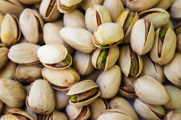 Top view of roasted pistachios.Natural antioxidant food concept