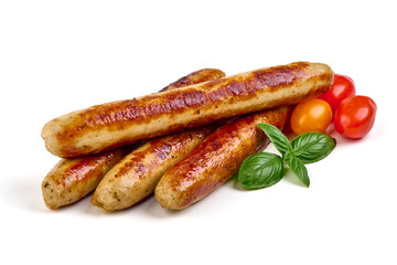 Roasted BBQ Sausages, isolated on White Background.